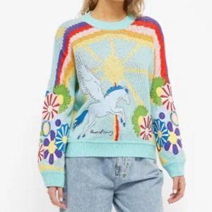 HOUSE OF SUNNY Pegasus Swan Colorful Technicolor Pullover Sweater NWT Size US 6
